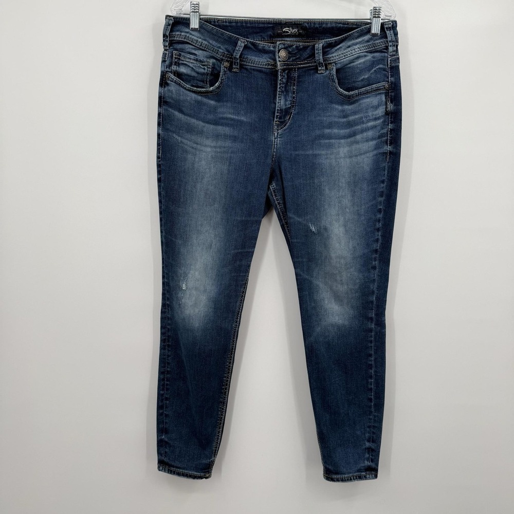 Silver Jeans Co. Jeans Womens 14 Blue Avery Skinny Mid Rise‎ Distressed